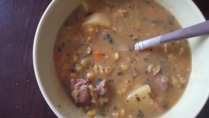 Split Pea Curry Soup with beef and potatoes
